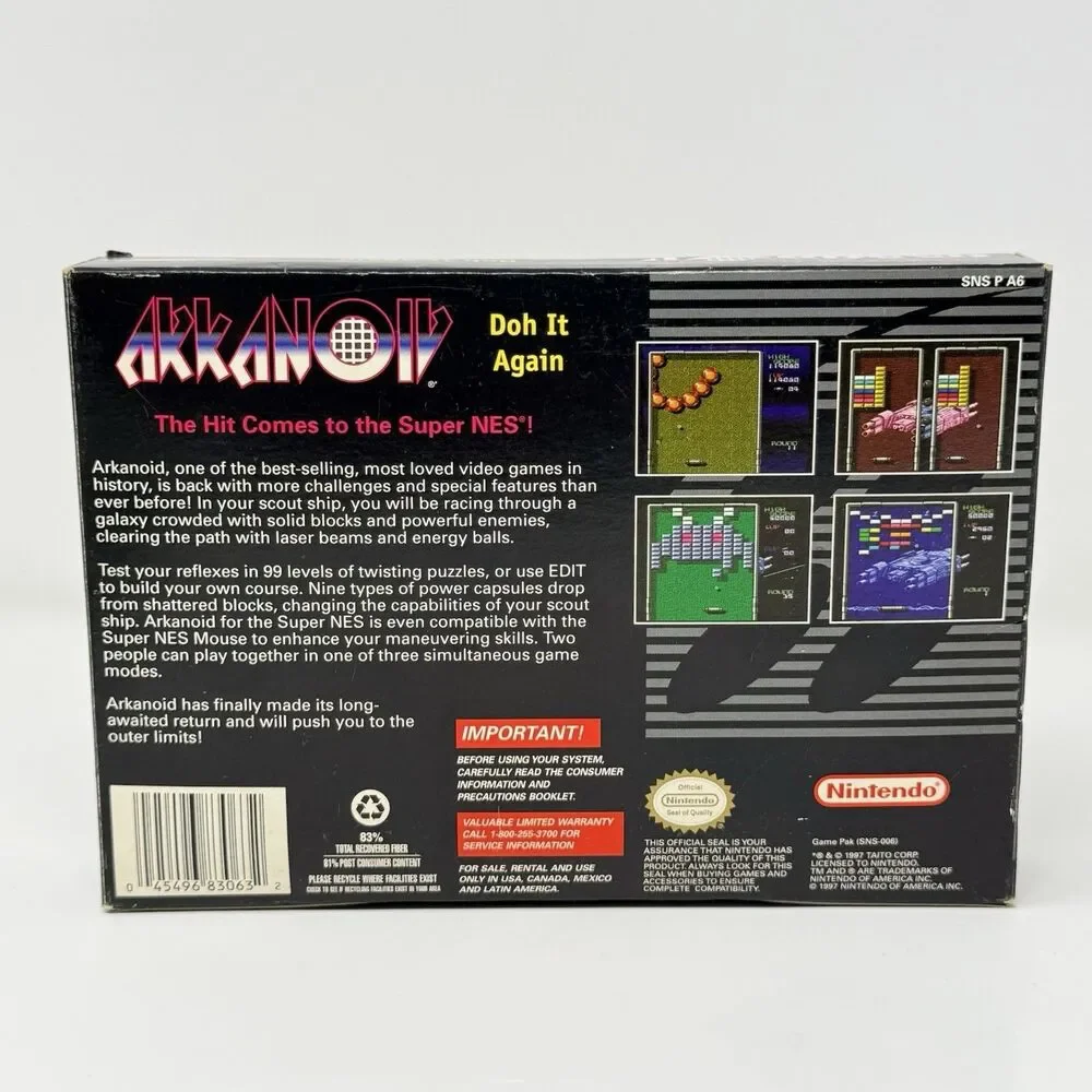 Arkanoid Doh It Again Nintendo Super NES SNES Complete CIB Poster Tested